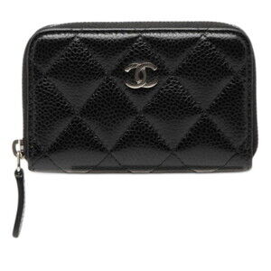 CHANEL Black Caviar Leather Logo Wallet